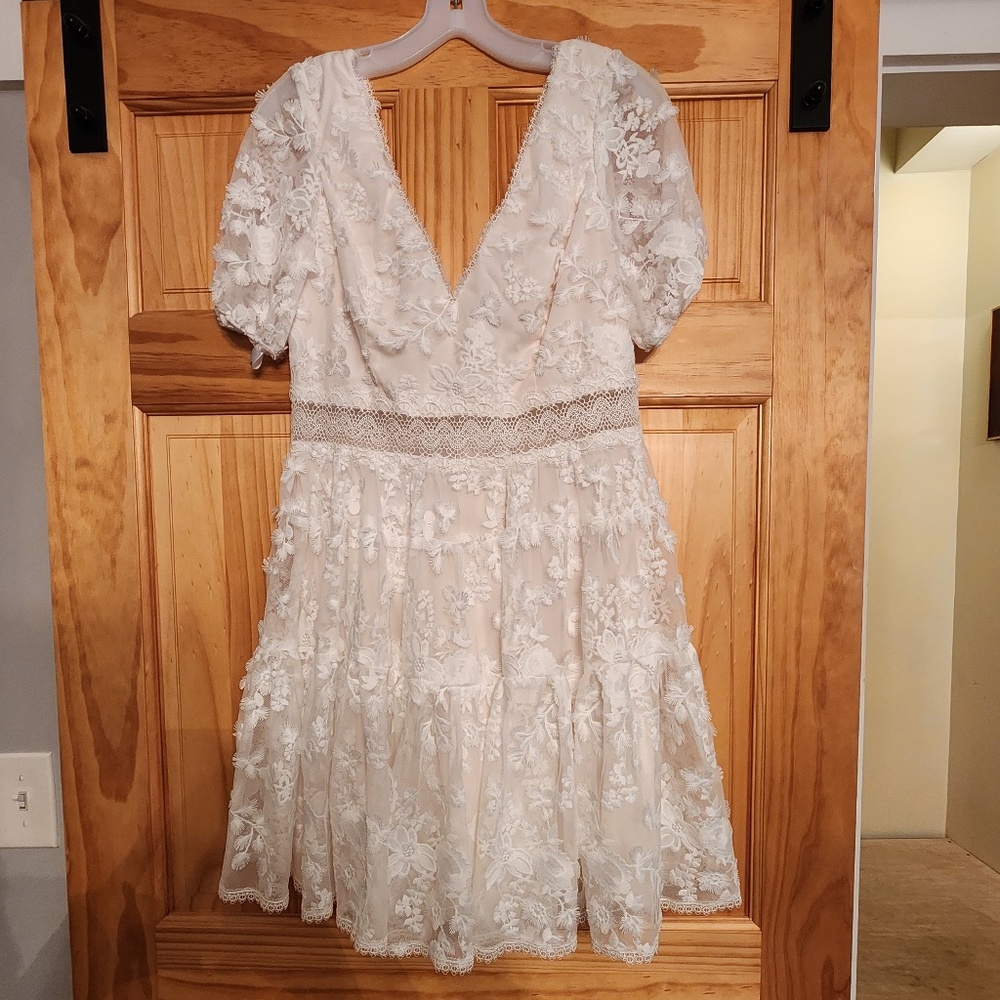 David's Bridal 3d floral lace v-neck short dress Size 12 NWT